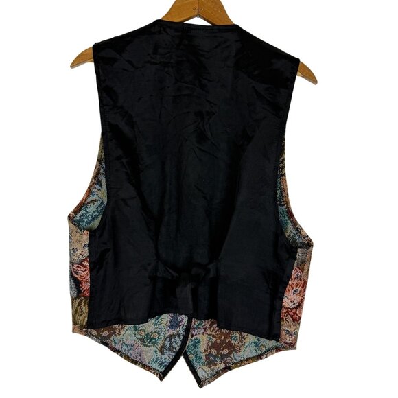 Vtg 90s Kitten Cat Print Tapestry Vest by Facets by Mirrors Women's Large - Picture 9 of 11